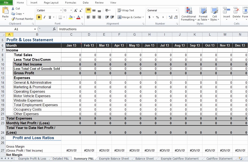 Restaurant Profit and Loss Statement Template Excel