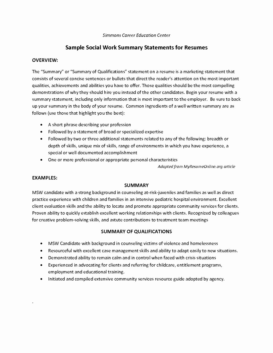 Resume Ac Plishment Statement Examples social Work