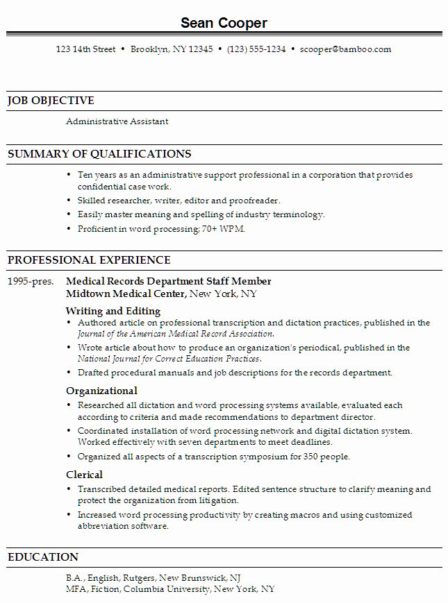 Resume Administrative assistant