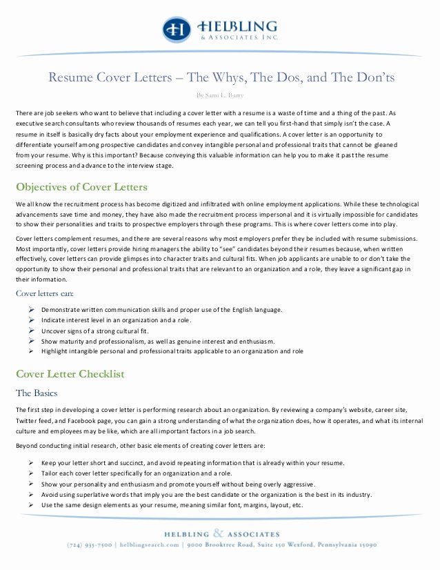 Resume Cover Letters the whys the Dos and the Don Ts
