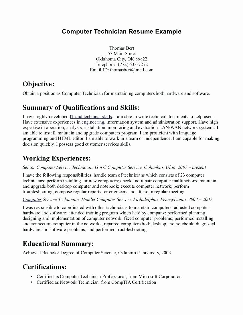 sel mechanic resume sample