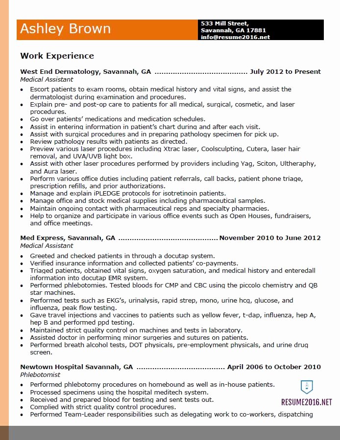 Resume Example for Medical assistant In 2016