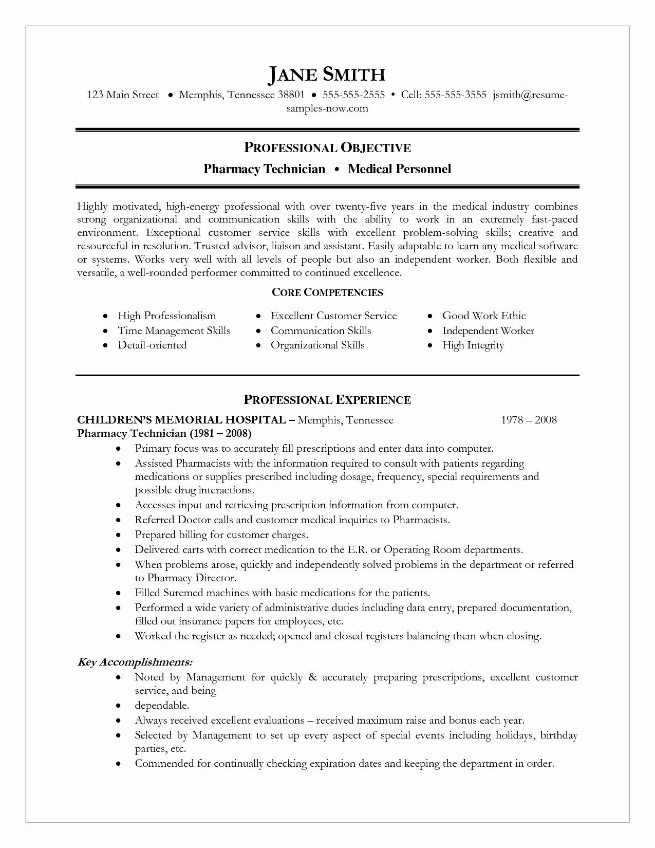 Resume Example Pharmacy Technician Examples format for