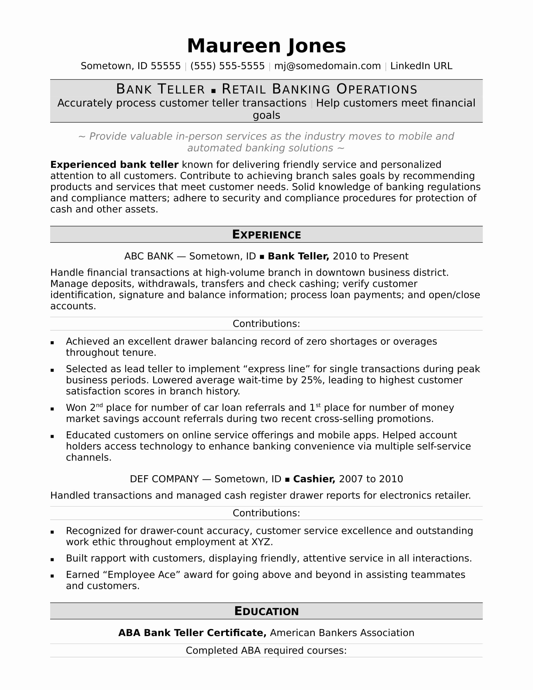 Resume Examples Bank Teller Resume Examples
