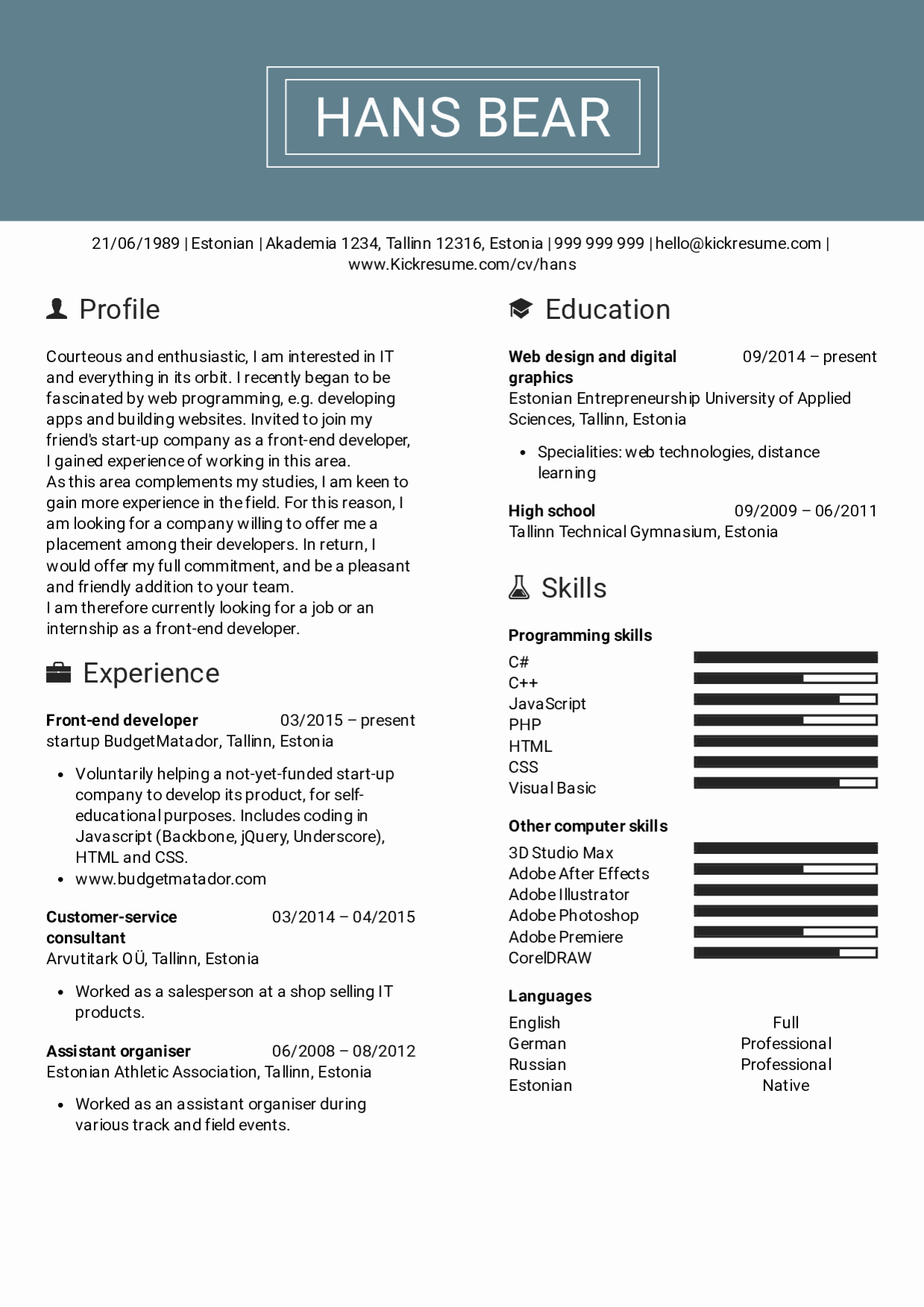 Resume Examples by Real People Front End Developer Resume