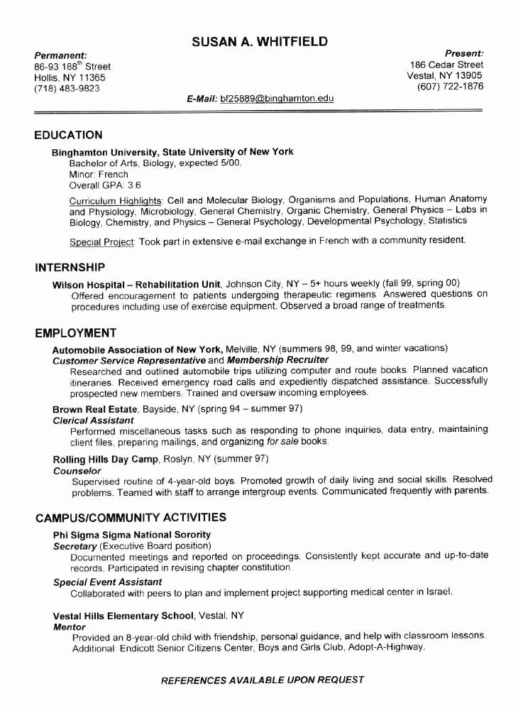 resume examples college student