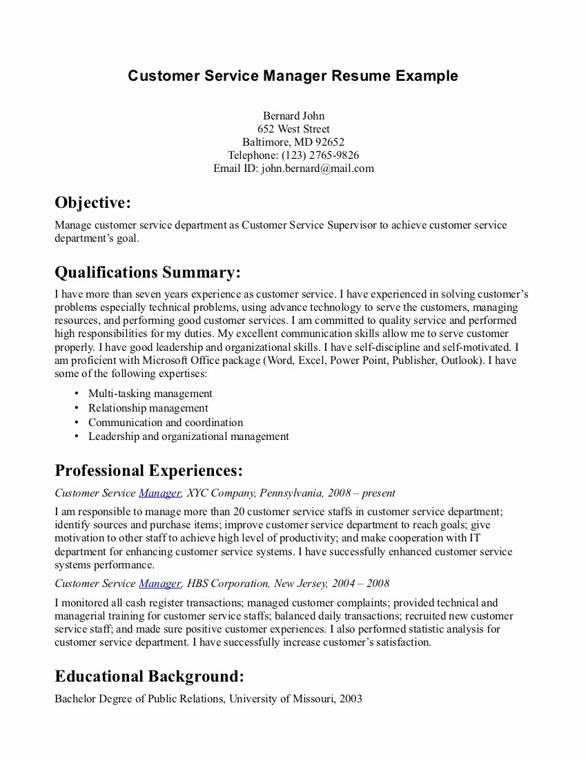 Resume Examples Customer Service 2018