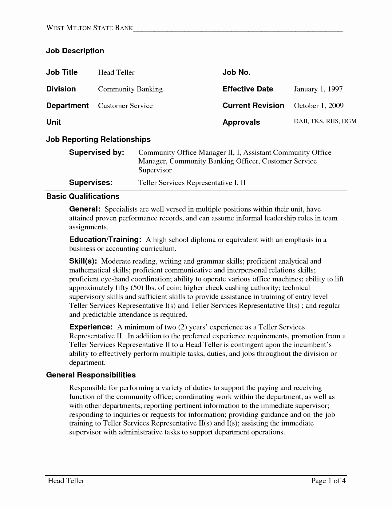 Resume Examples for A Bank Teller Position Sample Resume