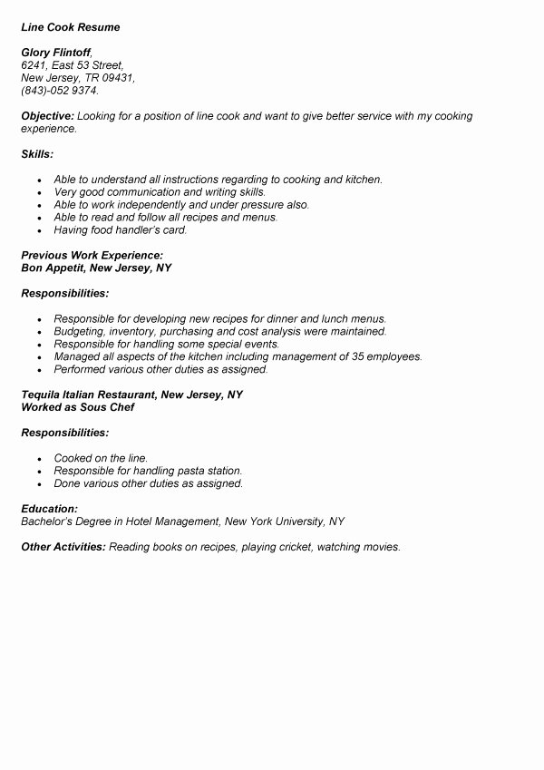 Resume Examples for Cooks Cover Letter Samples Cover