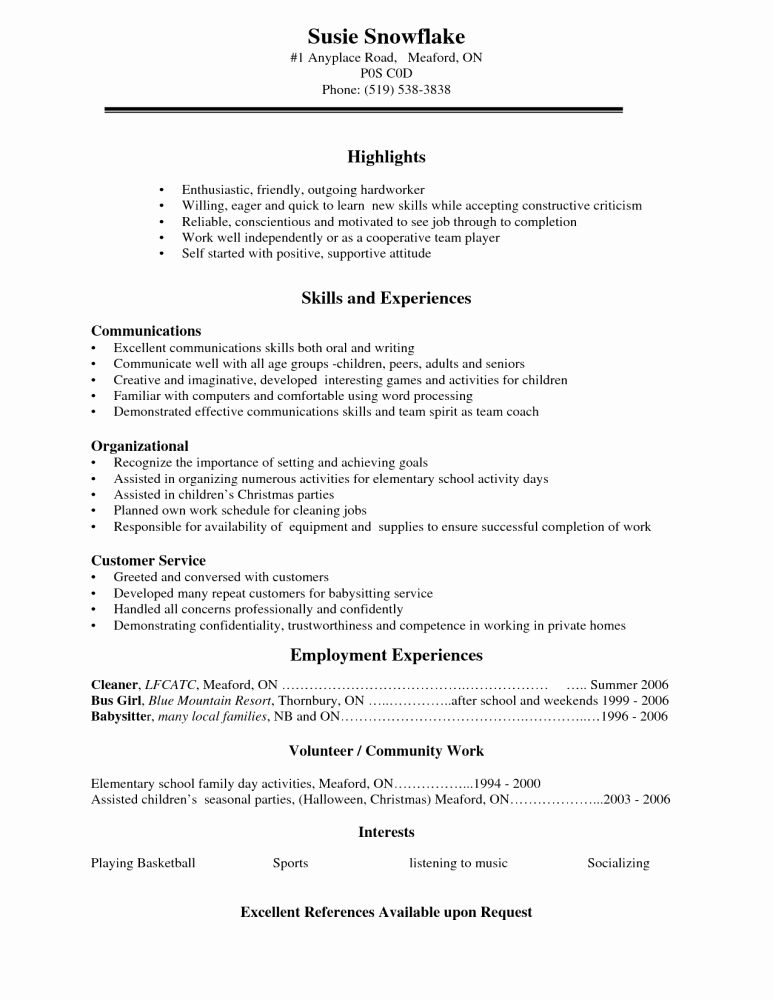 Resume Examples for Highschool Students