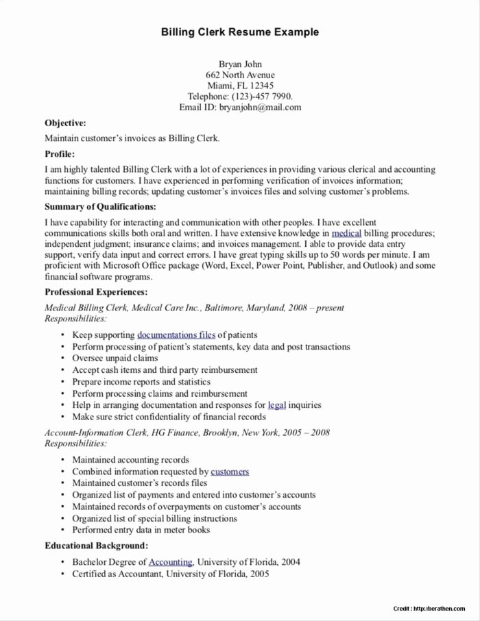 Resume Examples for Medical Billing Specialist Resume