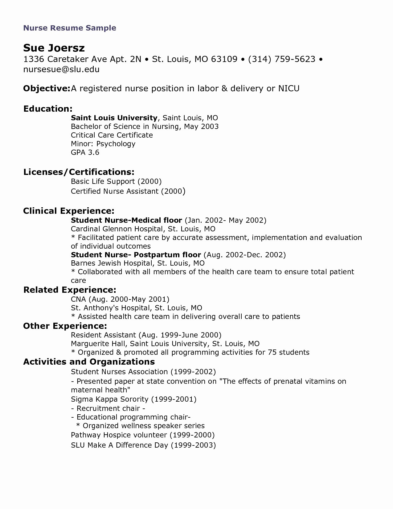Resume Examples for Nurses New Nursing Resume Examples