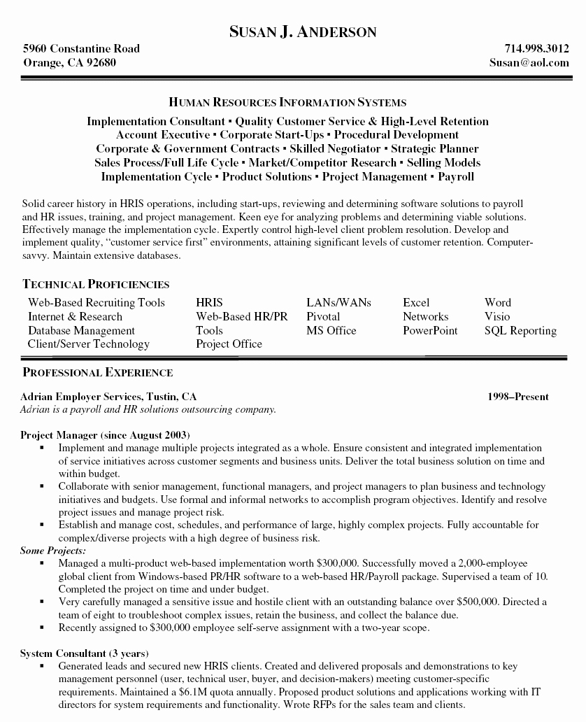 Resume Examples for Project Managers