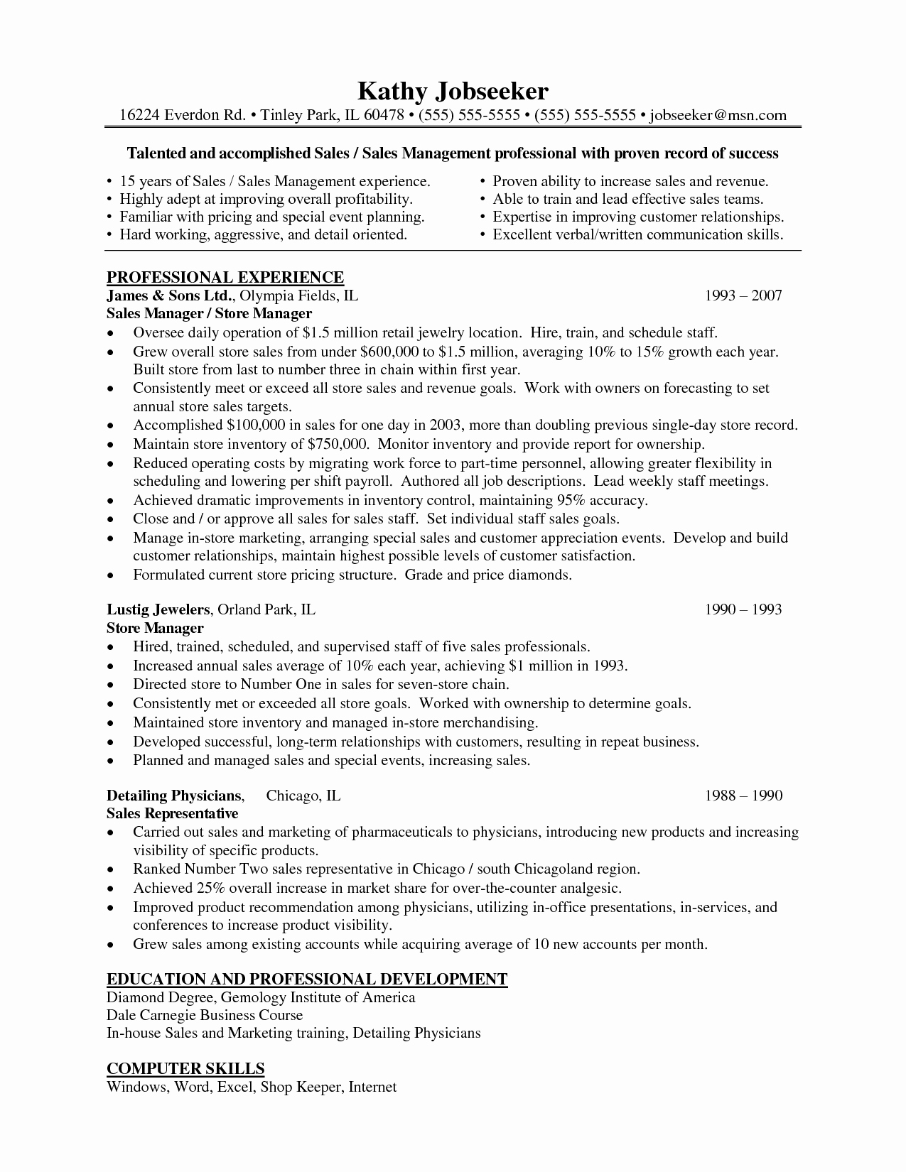 Resume Examples for Retail Store Manager