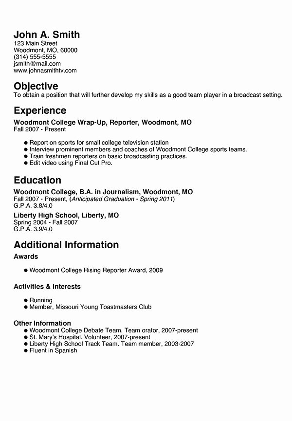 Resume Examples for Teenagers First Job Resumes for First
