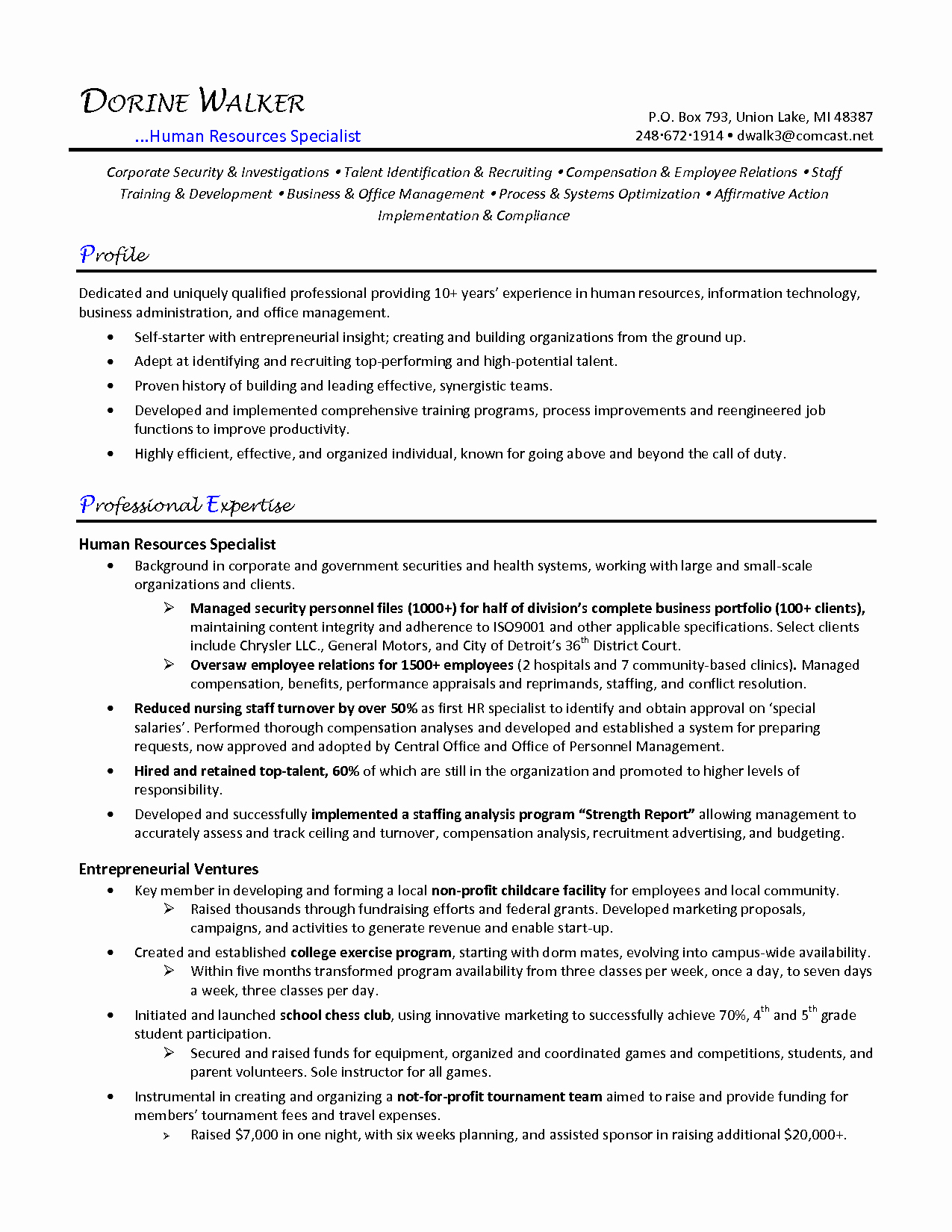 Resume Examples Human Resources Manager Payroll Specialist
