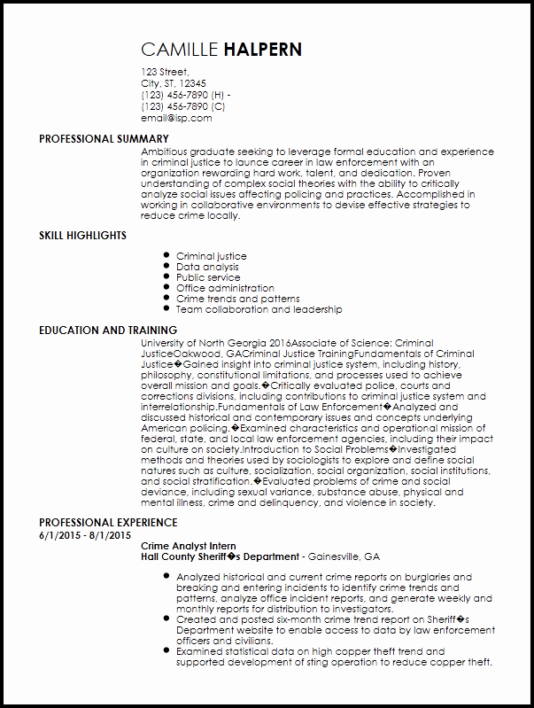 Resume Examples Law Enforcement Entry Level