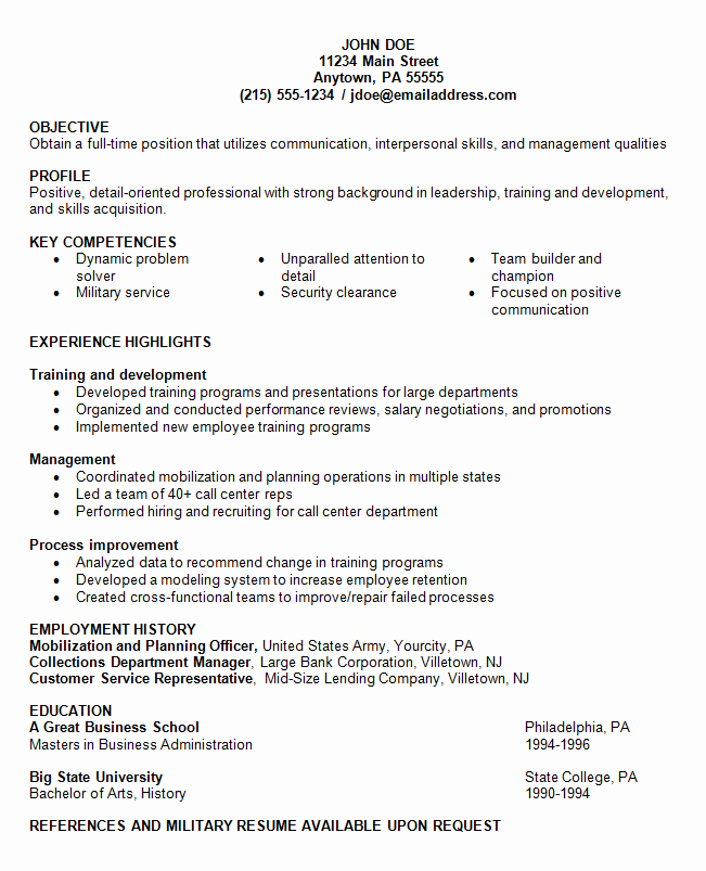 Resume Examples Military