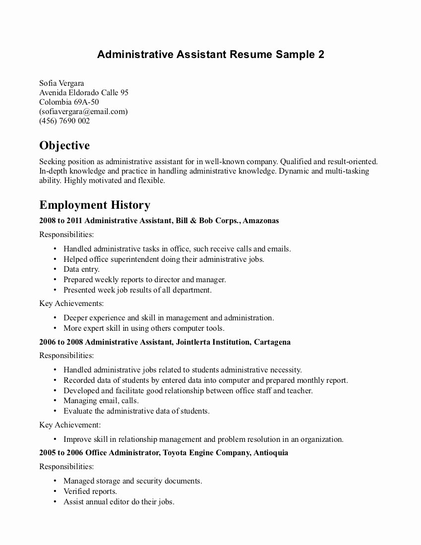 Resume Examples Objective for Fice assistant Sample