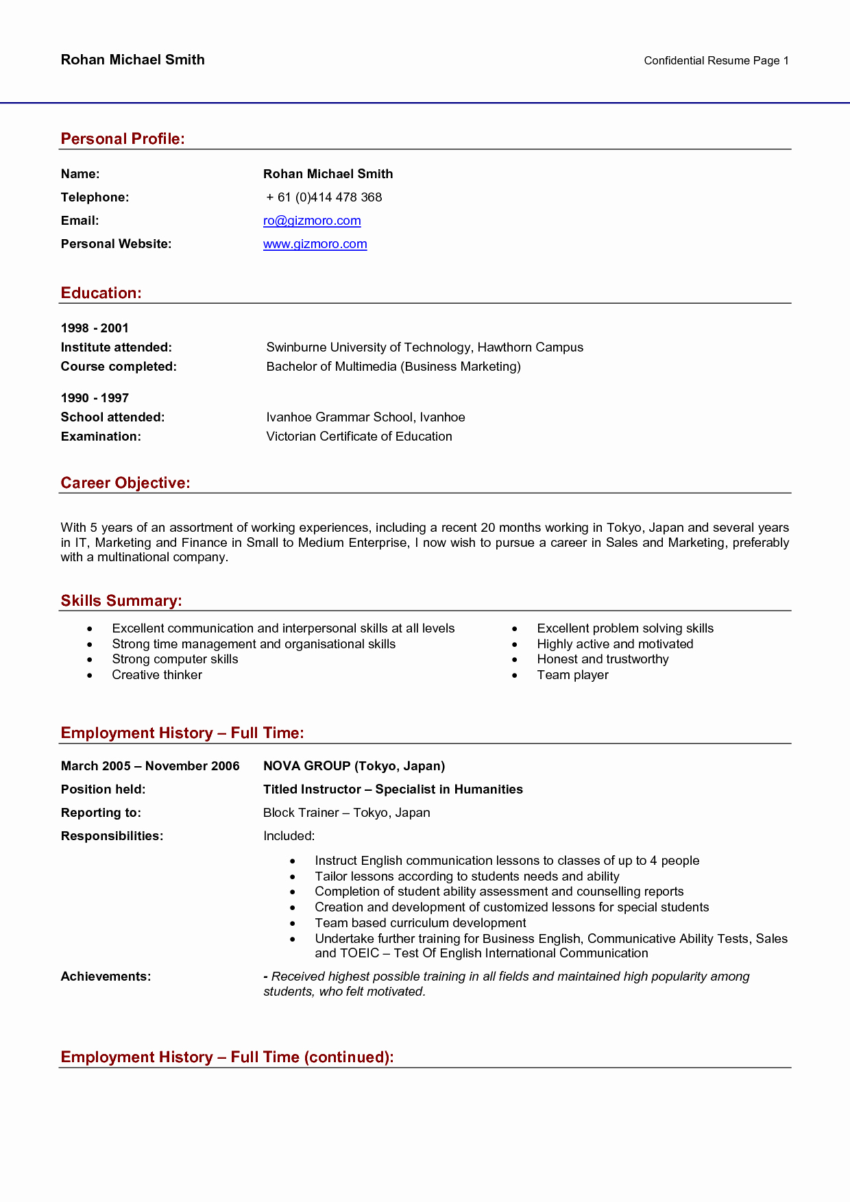 Resume Examples Profile Section Bongdaao