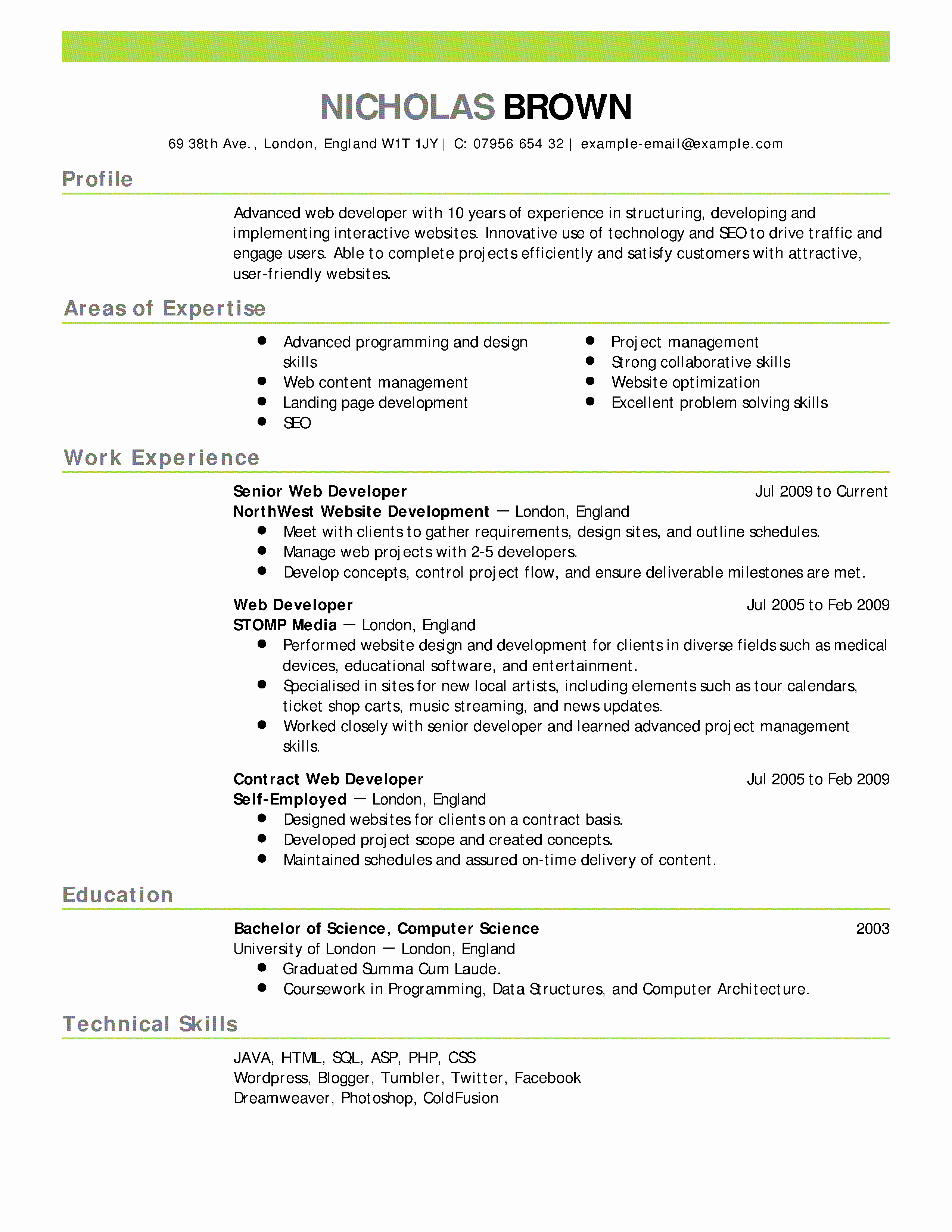 Resume Examples Web Developer Resume Example Emphasis 2