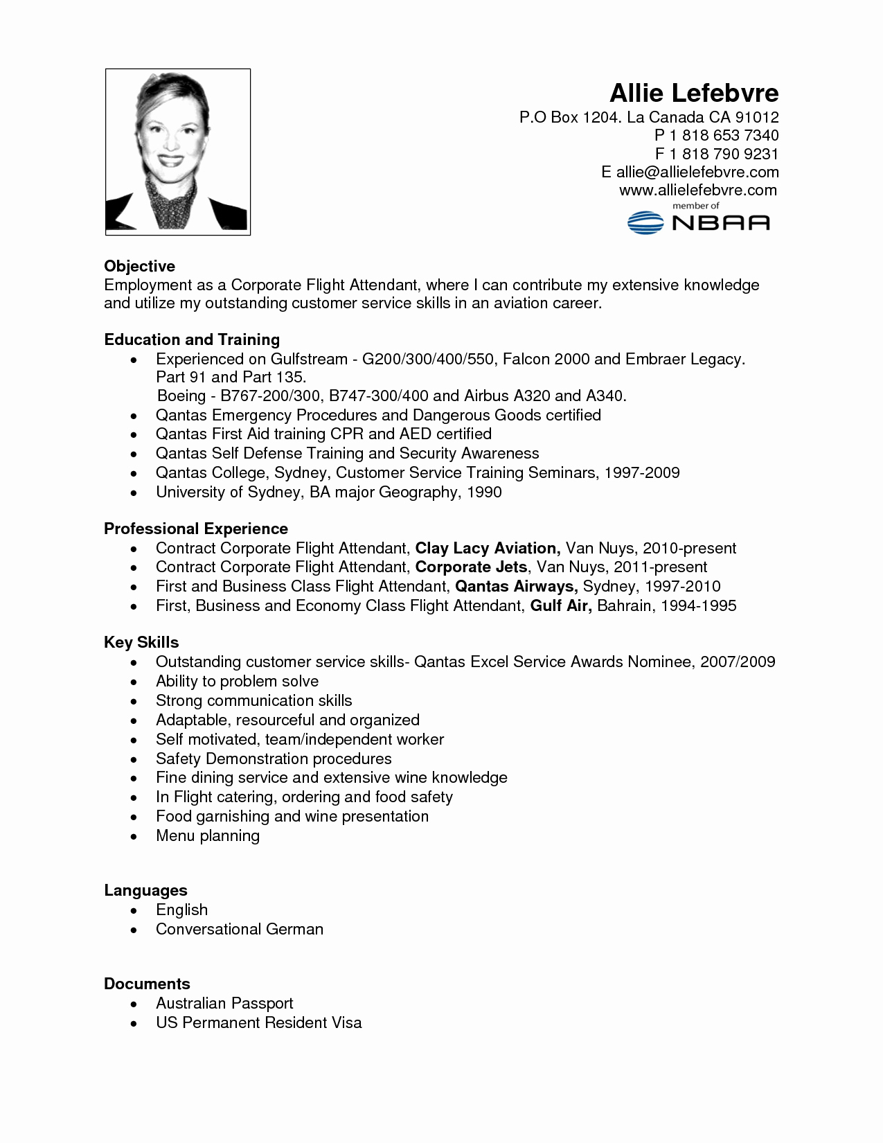 Flight attendant Resume Sample Letter Example Template