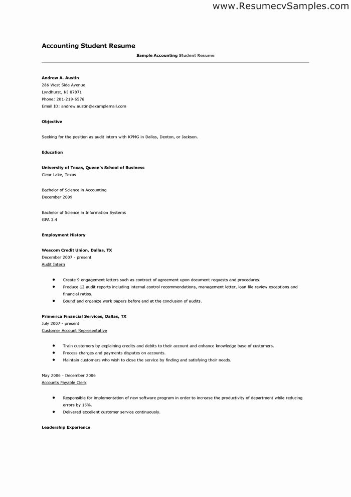 Resume for Accounting Student Best Resume Collection