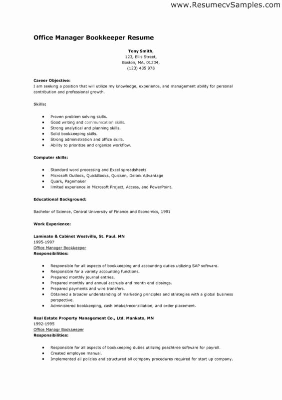 Resume for Bookkeeper