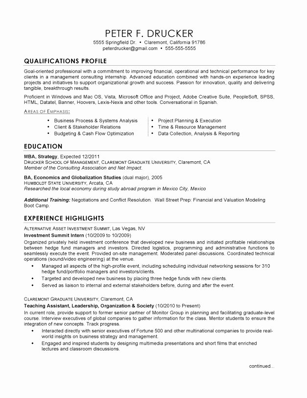 Resume for Business School Application Best Resume