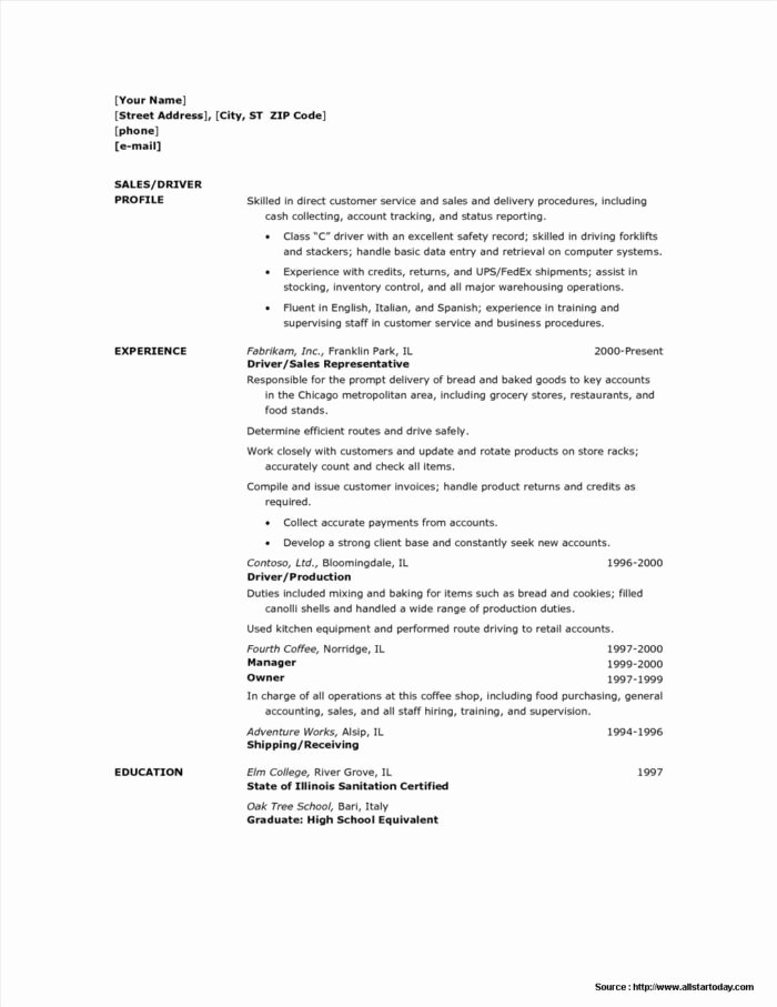 Resume for Car Driving Job Resume Resume Examples