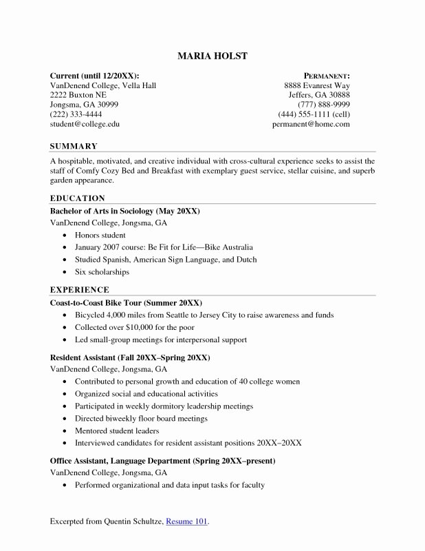 Resume for College Student with No Experience