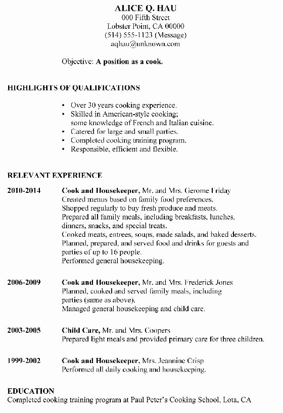 Resume for Cooks Best Resume Gallery