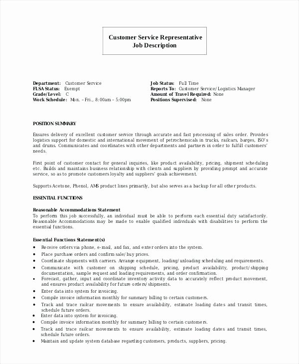 Resume for Customer Service Job Description