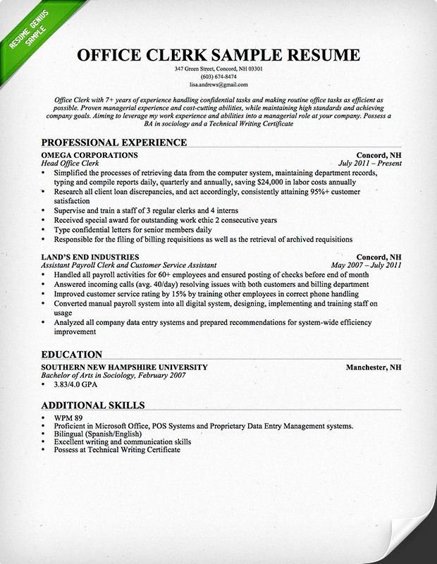 Resume for Food Service Worker