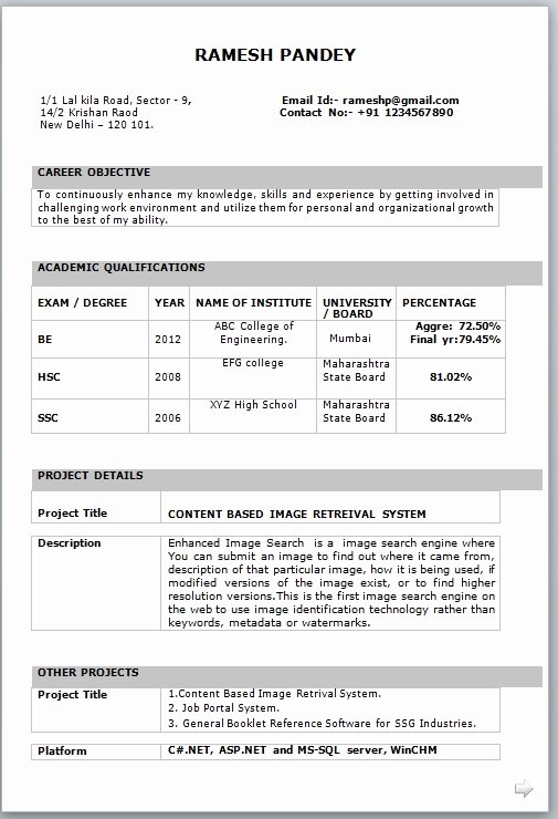 Resume for Fresher Download Pdf