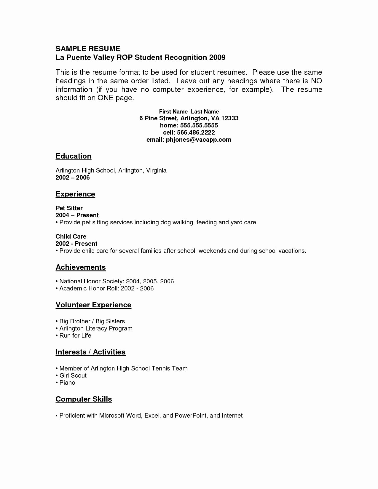 Resume for Highschool Students with No Experience Work