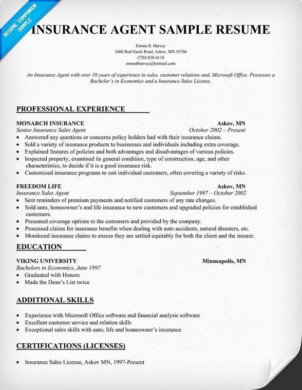 Resume for Insurance Agent Best Resume Collection