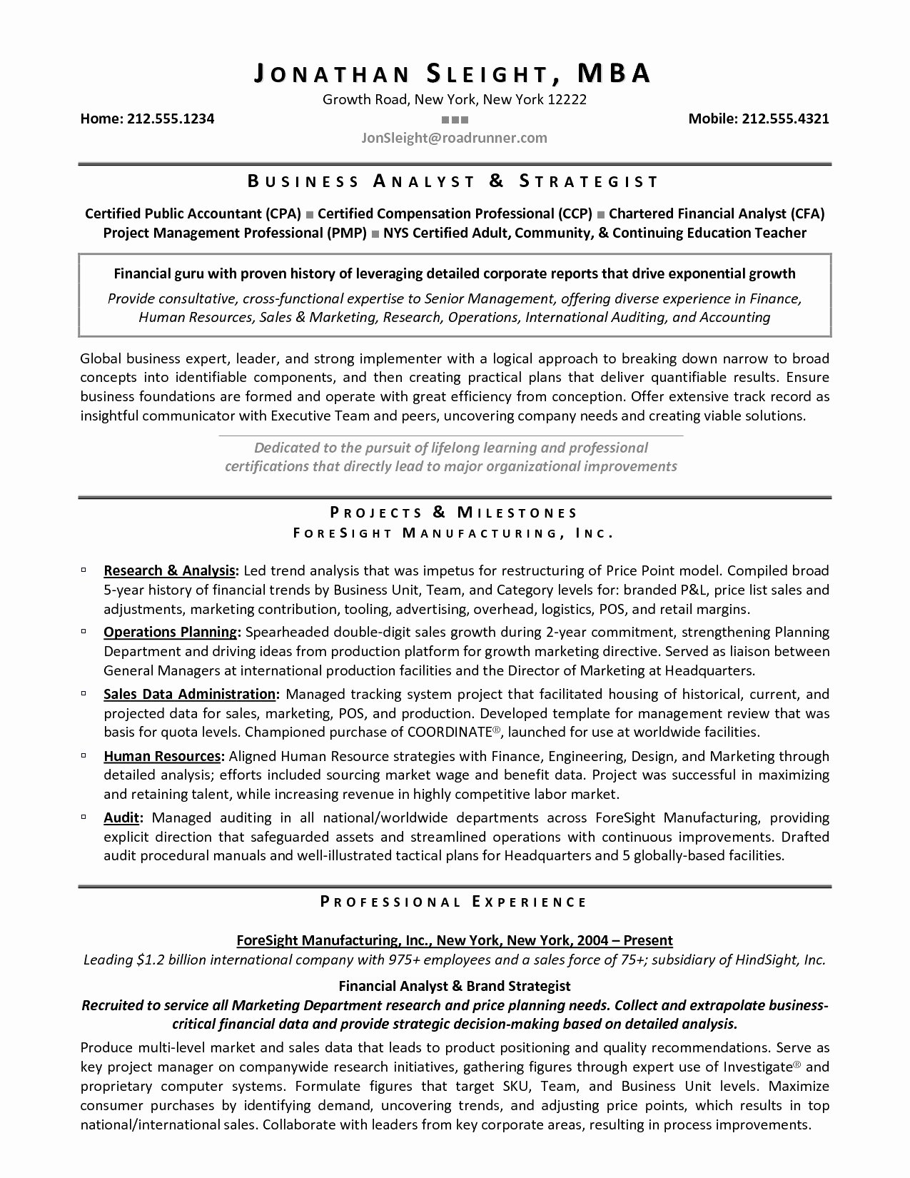 resume for mba application