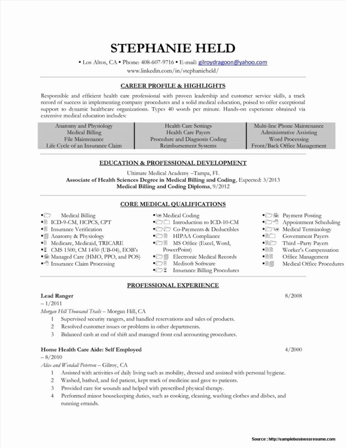 resume for medical billing and coding specialist