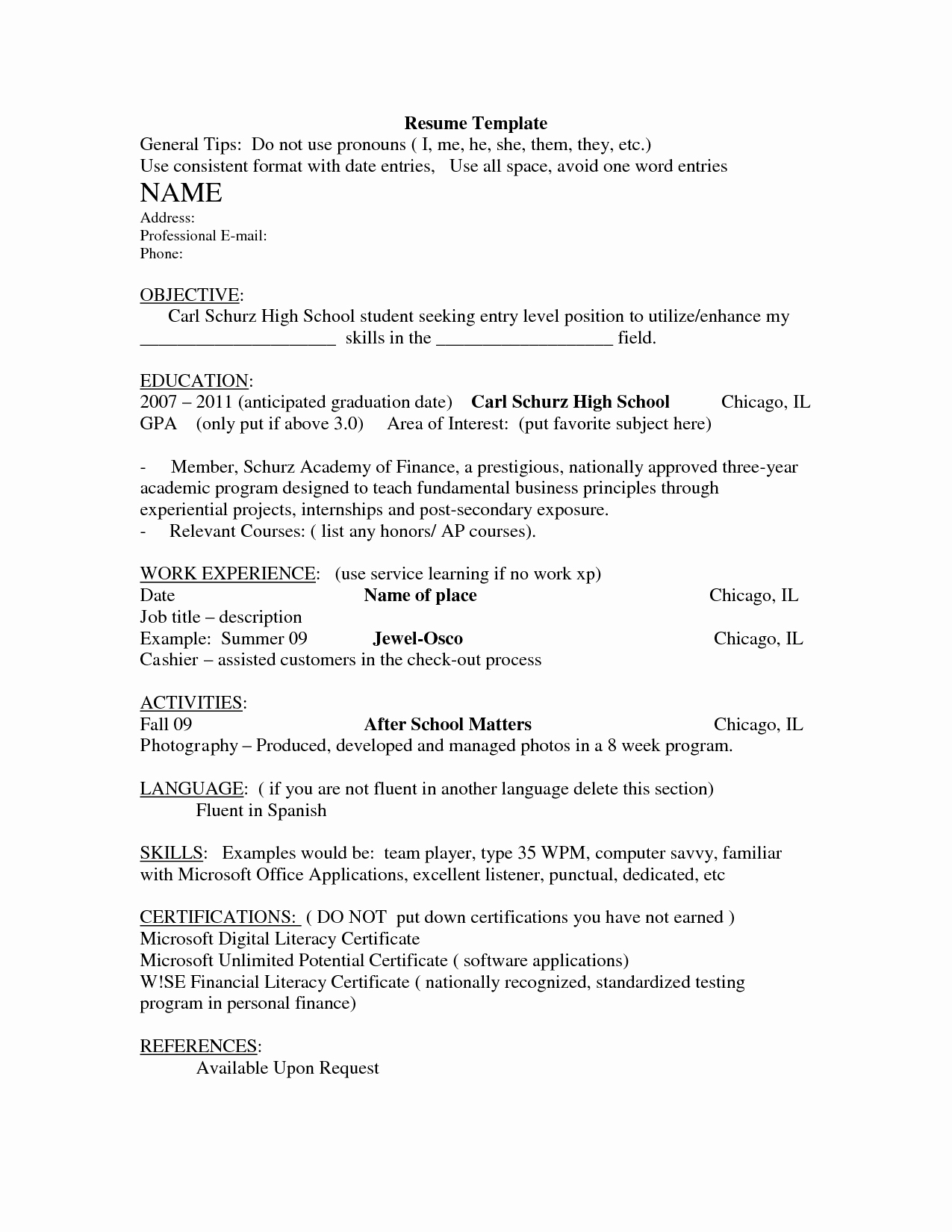 Resume for Non High School Graduate Resume Ideas