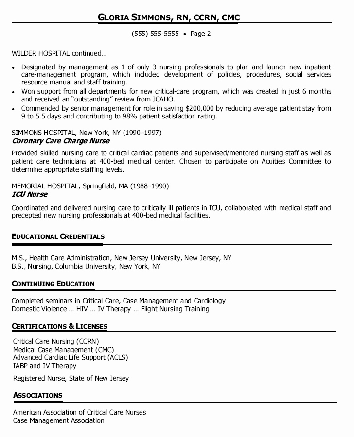 Resume for Nursing Director