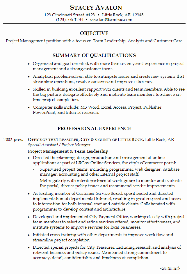 Resume for Project Management Susan Ireland Resumes
