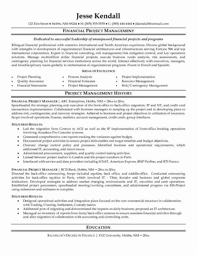 Resume for Project Manager In 2016 2017
