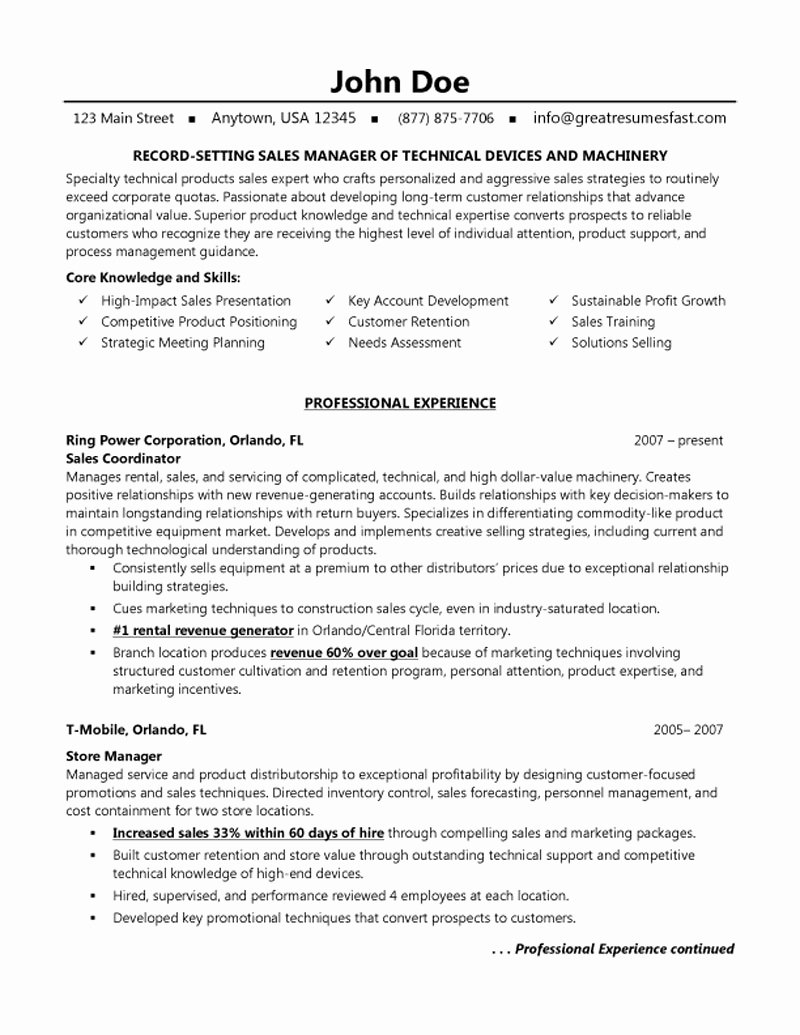 Resume for Sales Manager In 2016 2017