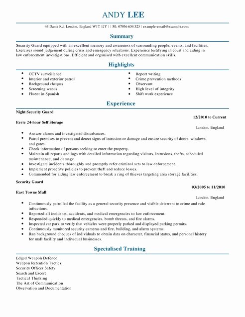 Resume for Security Ficer