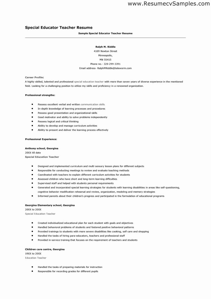 Resume for Teacher Position Best Resume Collection