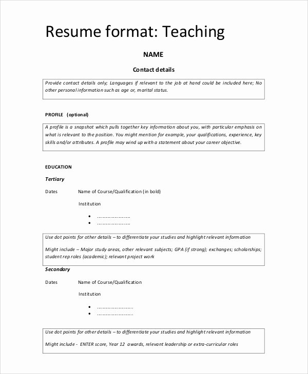 Resume for Teaching Job