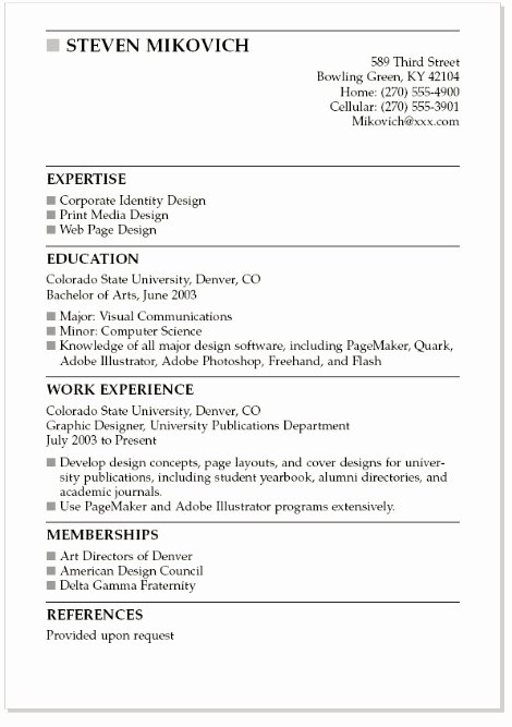 Resume for Undergraduate College Student with No