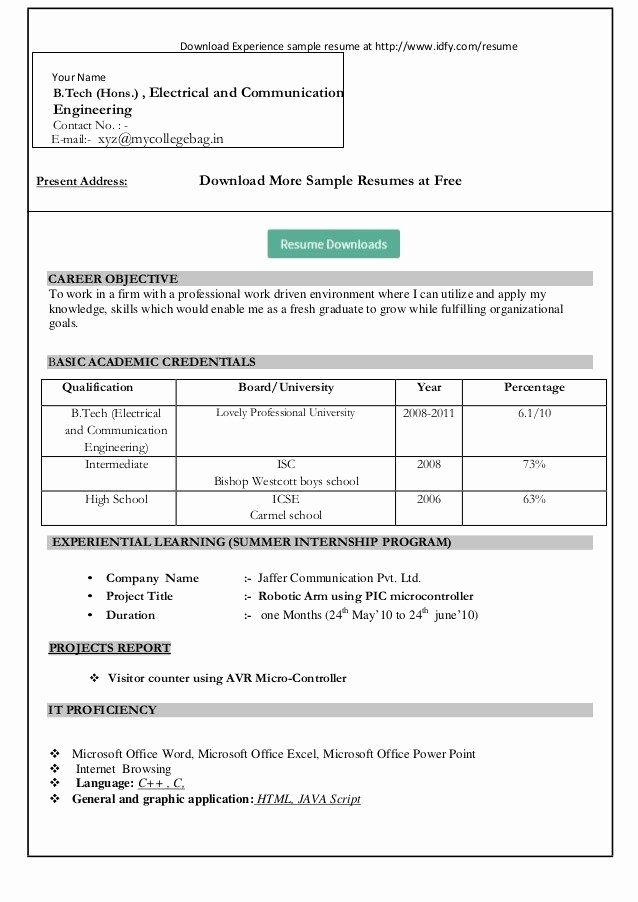 Resume format Download In Ms Word Download My Resume In Ms