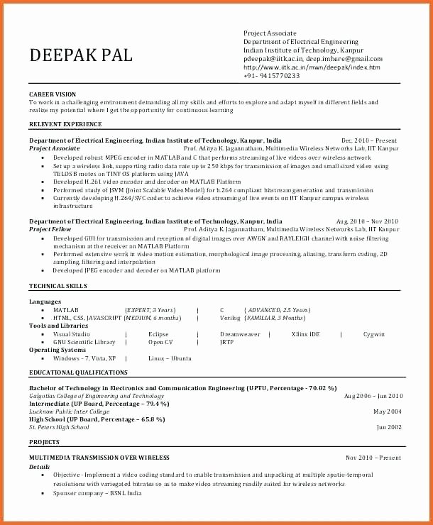 Resume format for Experienced Mechanical Engineer Doc